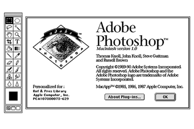 Screenshot of the user interface of the first version of Adobe Photoshop.